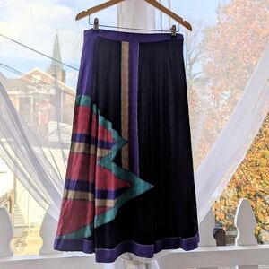 Vintage 80's Michelle Stuart Abstract Pattern Pleated Maxi Skirt